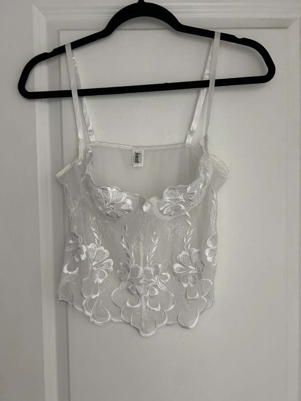 Frederick's of Hollywood Sheer Floral Embroidered Corset Bustier Cami Top L